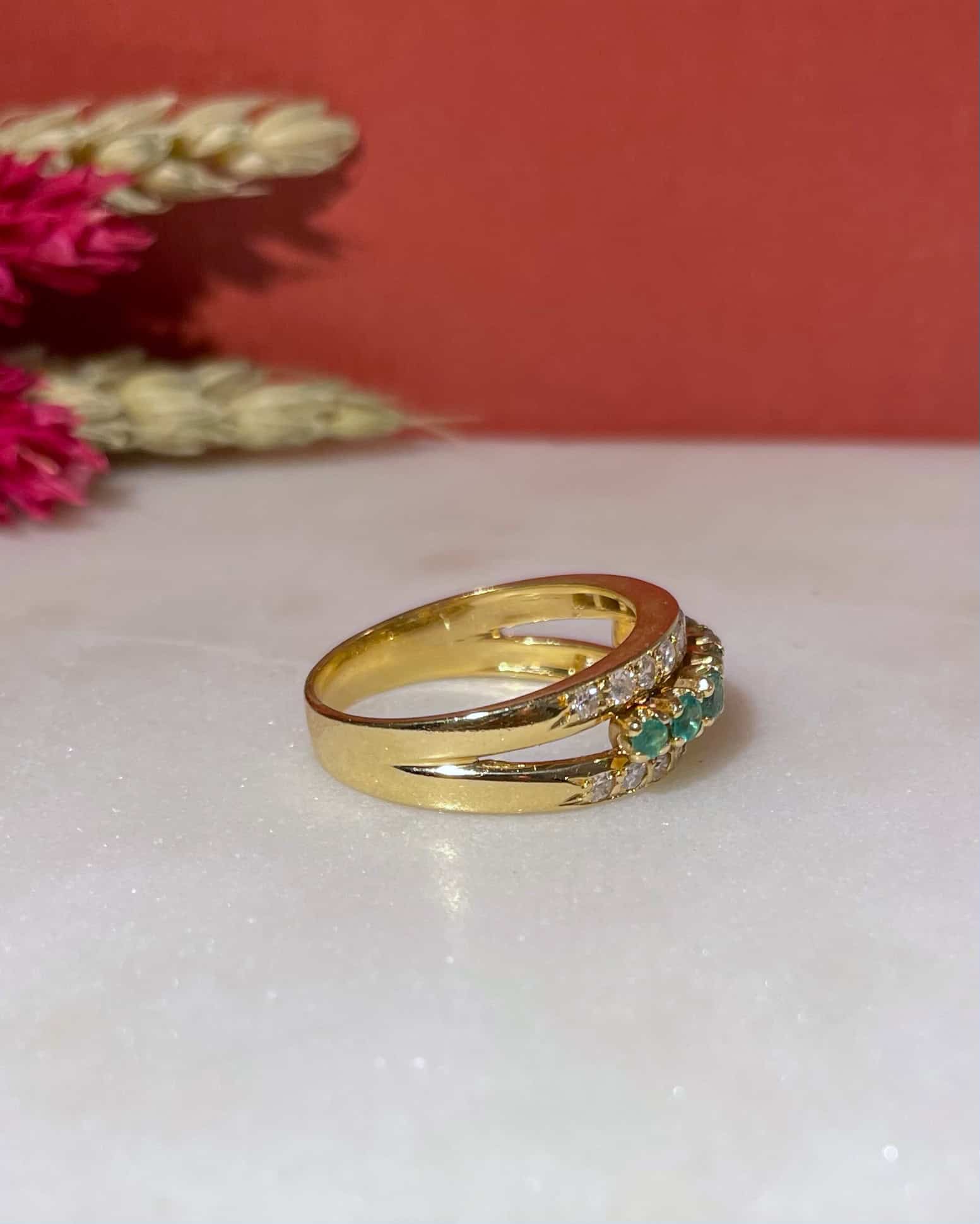 Jonc Vintage Emeraudes &amp; Diamants "Alama" - Elliade Paris