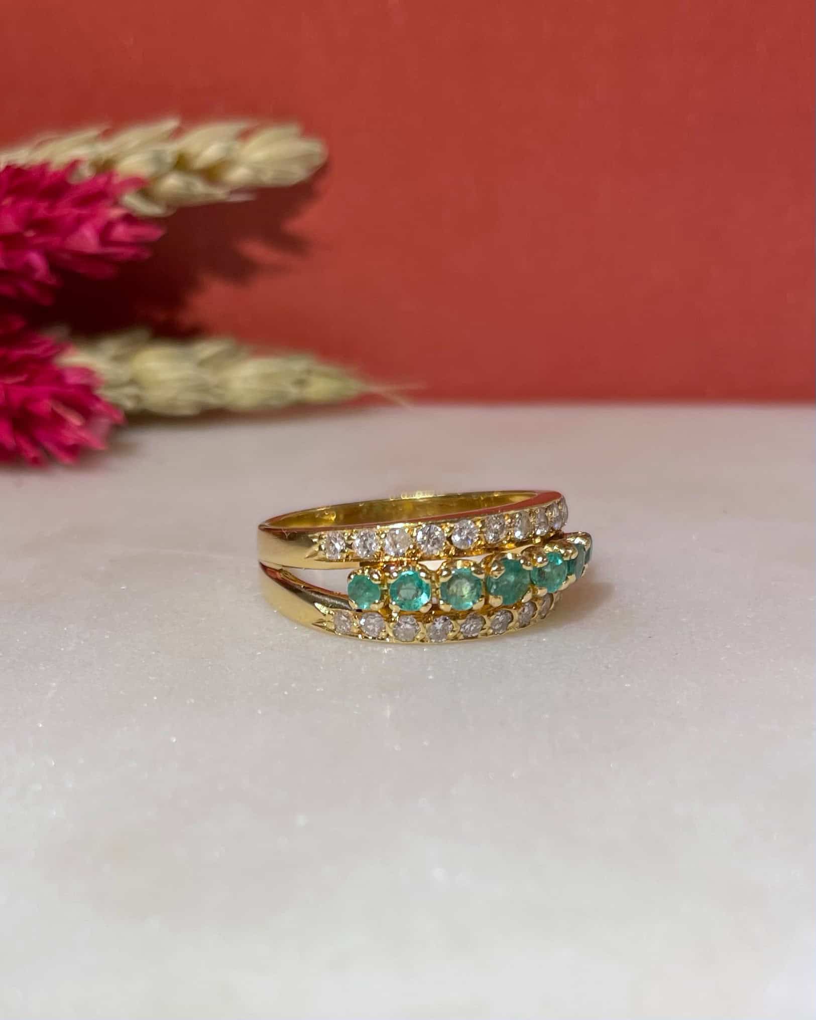 Jonc Vintage Emeraudes &amp; Diamants "Alama" - Elliade Paris