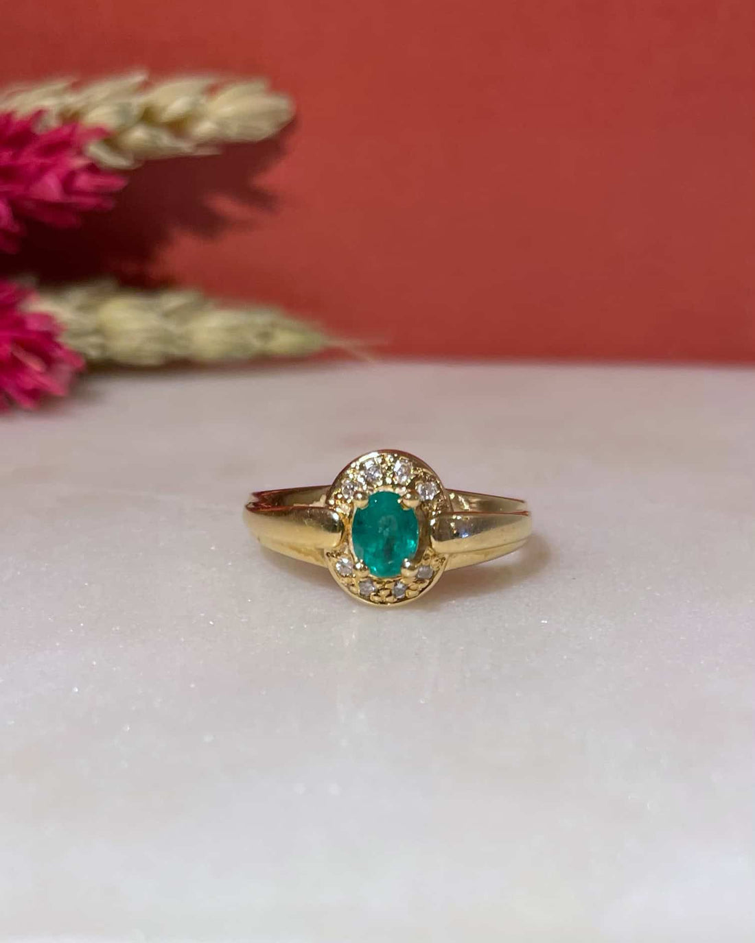 Bague Style Art-Déco Jonc Émeraude et Diamants &quot;Aloïse&quot;
