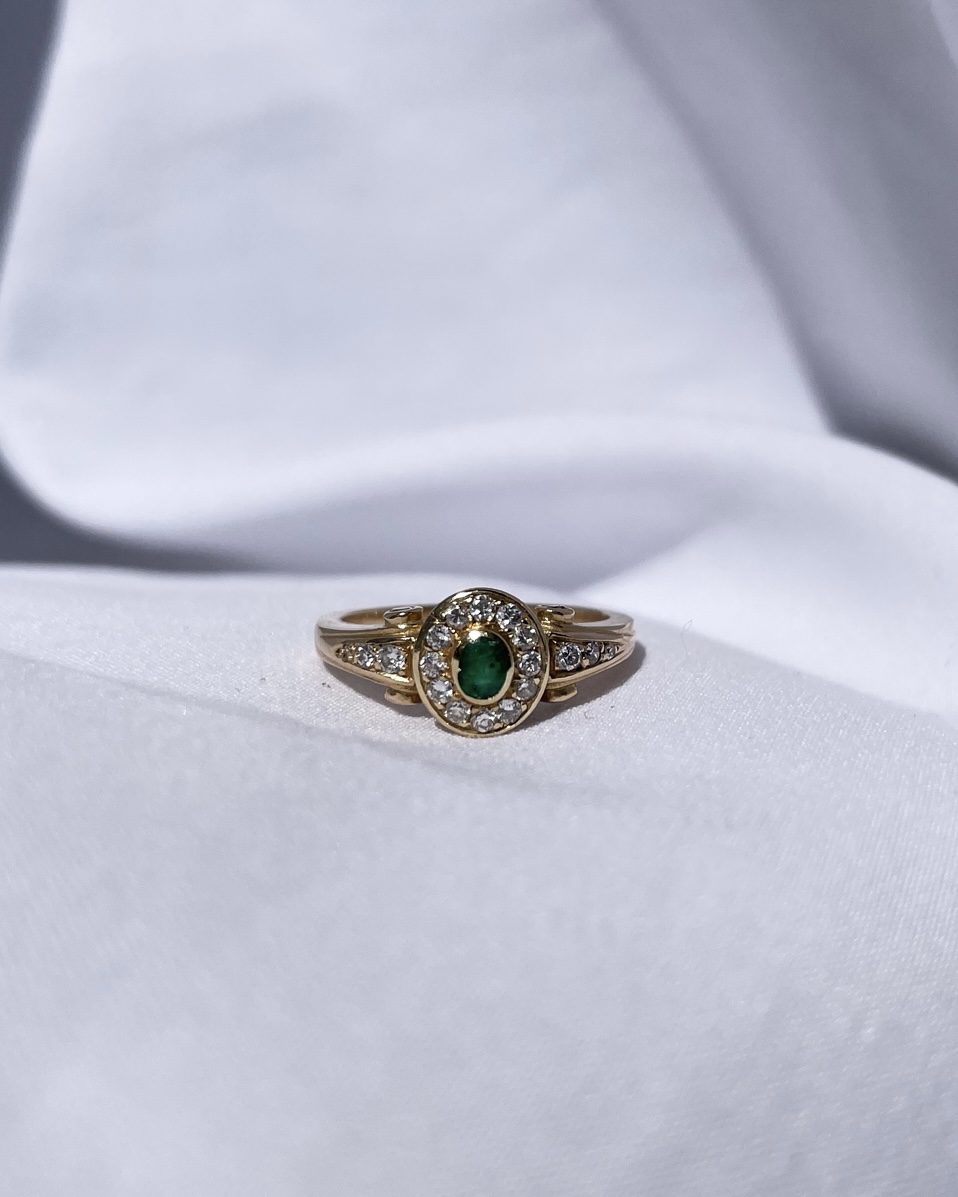 Anillo "Carli" con margaritas de esmeralda y diamantes