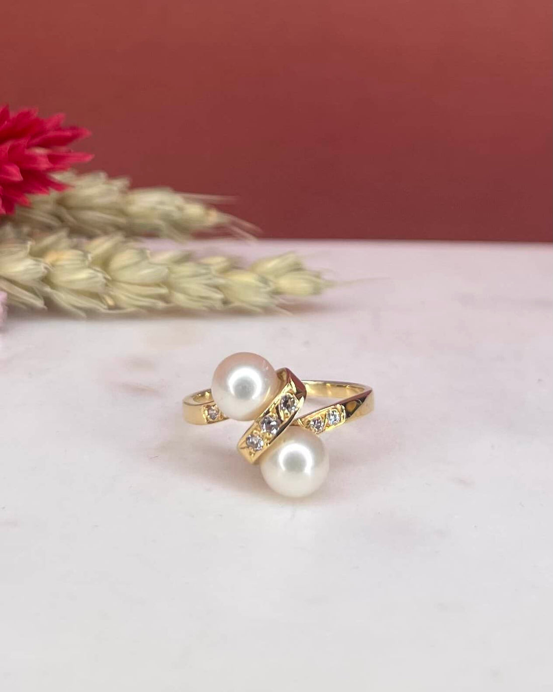 Bague Vintage Toi & Moi Perles & Diamants "Dana"