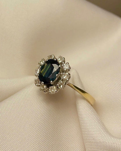 Bague Marguerite Saphir Reflet Vert 1 Carat &amp; Diamants &quot;Cecilia&quot;