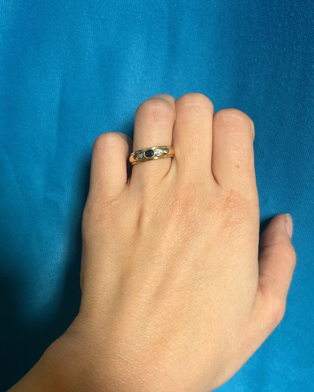 Bague Vintage Jonc saphir &amp; diamants &quot;Tessa&quot;