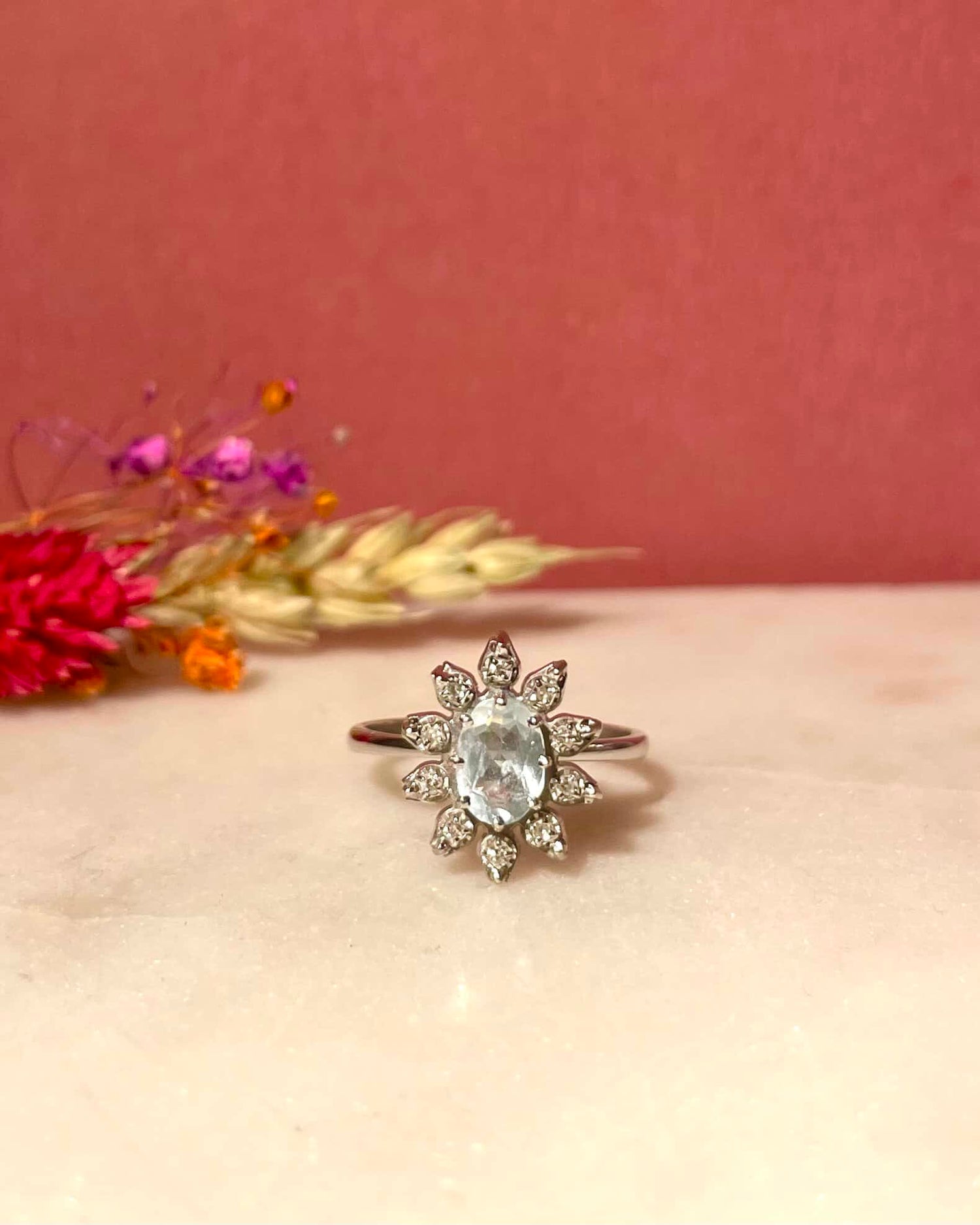 Bague Marguerite Aigue-Marine &amp; Diamants &quot;Lilia&quot;