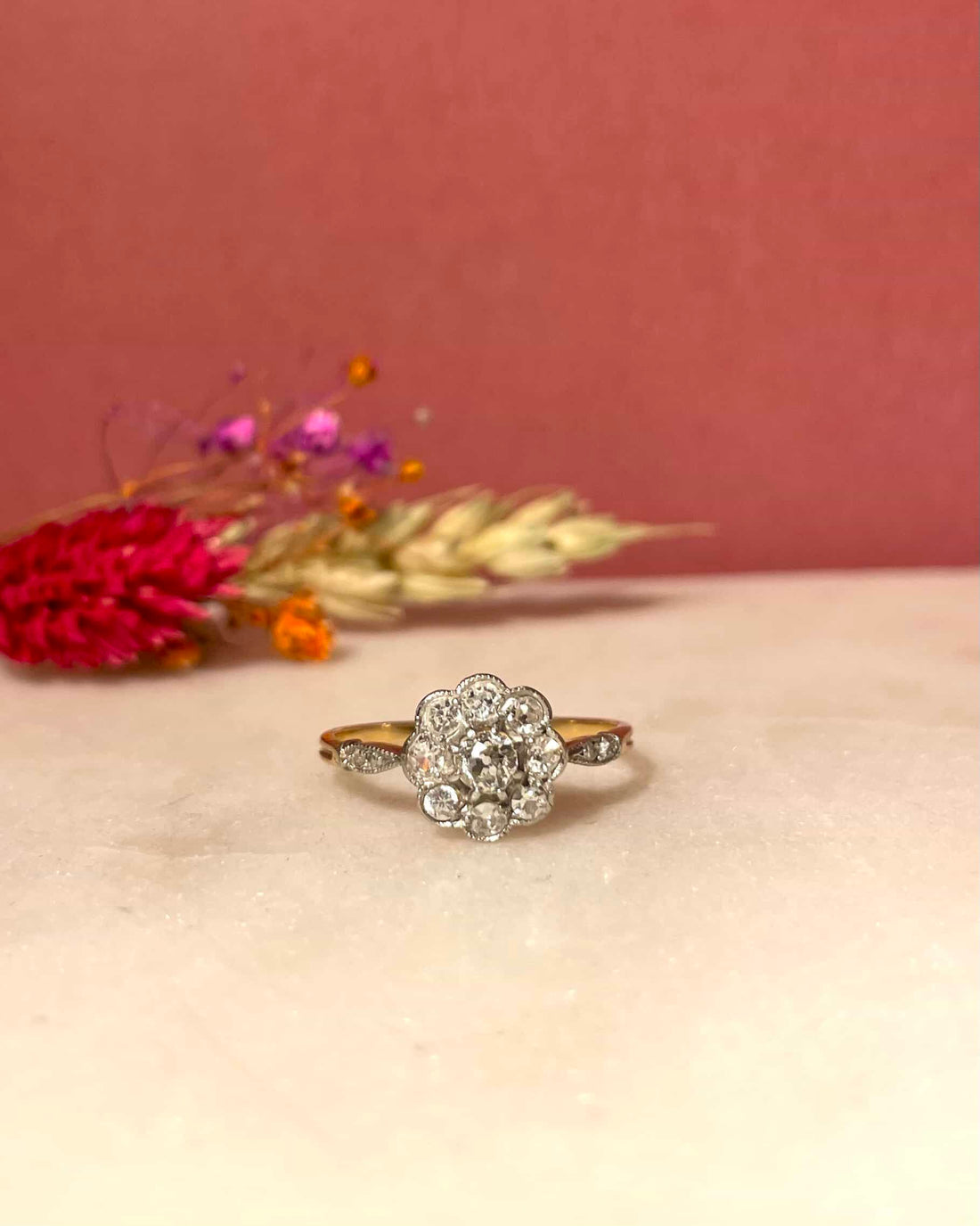 Vintage Art Deco Daisy Ring 0.60 Carat Diamonds &quot;Peery&quot; 