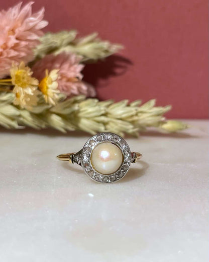 Bague Marguerite Art-Déco Perle &amp; Diamants &quot;Helene&quot;