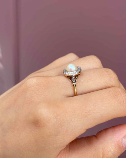 Bague Marguerite Art-Déco Perle &amp; Diamants &quot;Helene&quot;