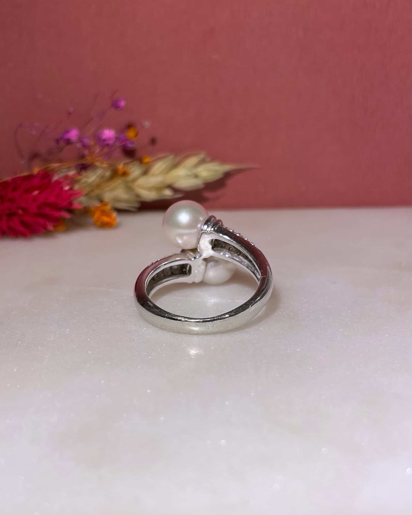 Bague Vintage Toi &amp; Moi Perles &amp; Diamants "Dania" - Elliade Paris