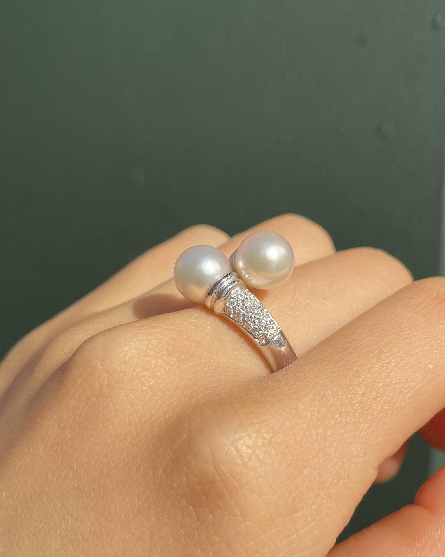 Bague Vintage Toi &amp; Moi Perles &amp; Diamants &quot;Dania&quot;