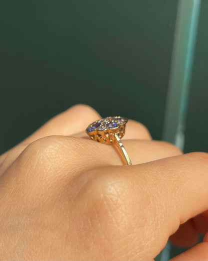 Bague Vintage Fleur Saphirs &amp; Diamants &quot;Josiane&quot;