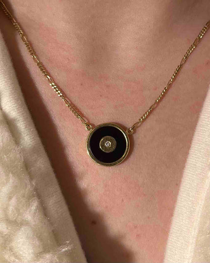 Collier vintage Onyx &amp; diamant &quot;Klya&quot;