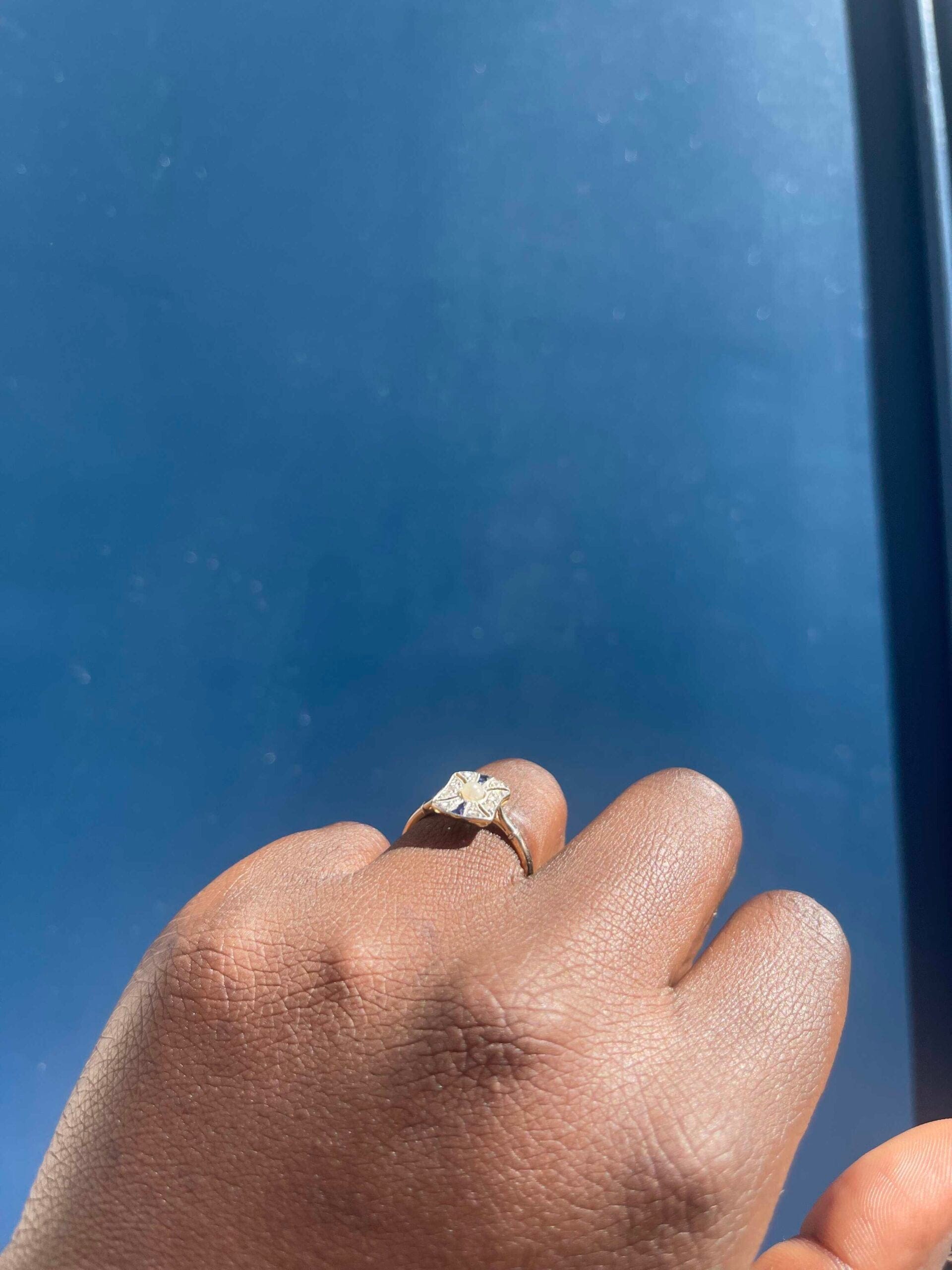 Bague Art-Déco Perle, Saphirs &amp; diamants "Pimprenelle"