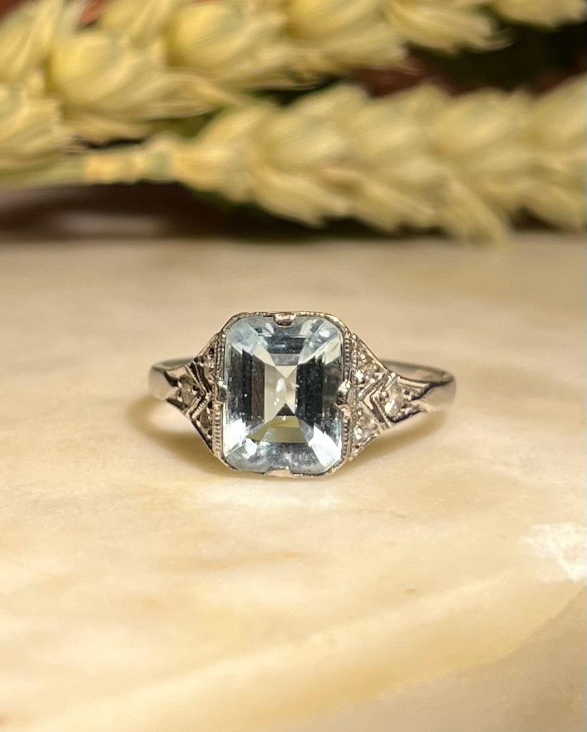 Bague Style Art-déco Aigue-marine &amp; Diamants "Nova"