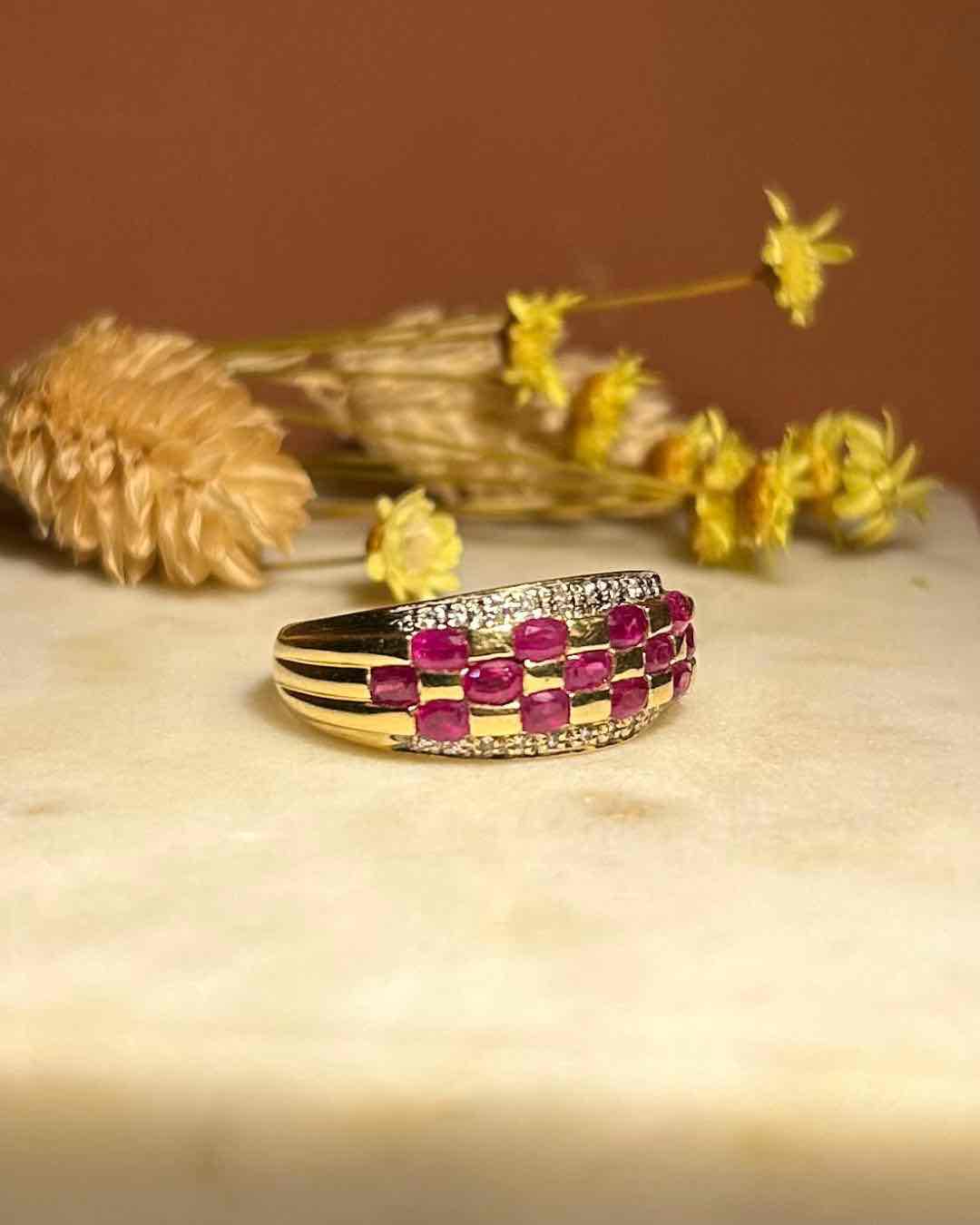 "Mona" Ruby &amp;amp; Diamond Bangle Ring