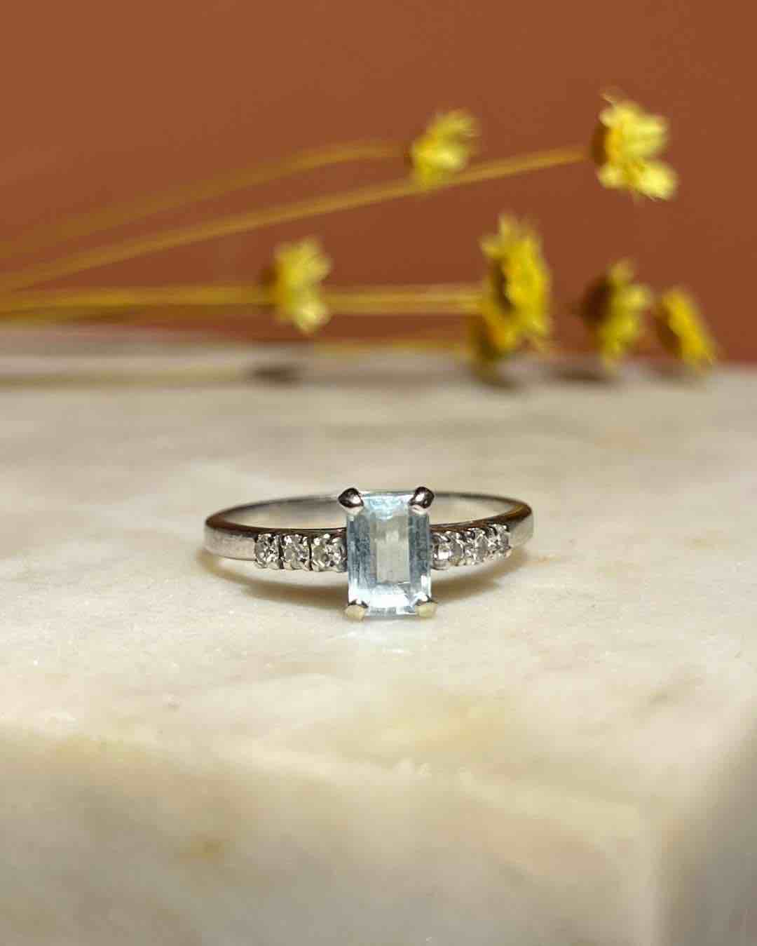 Bague vintage Aigue-marine Diamants &quot;Neela&quot;
