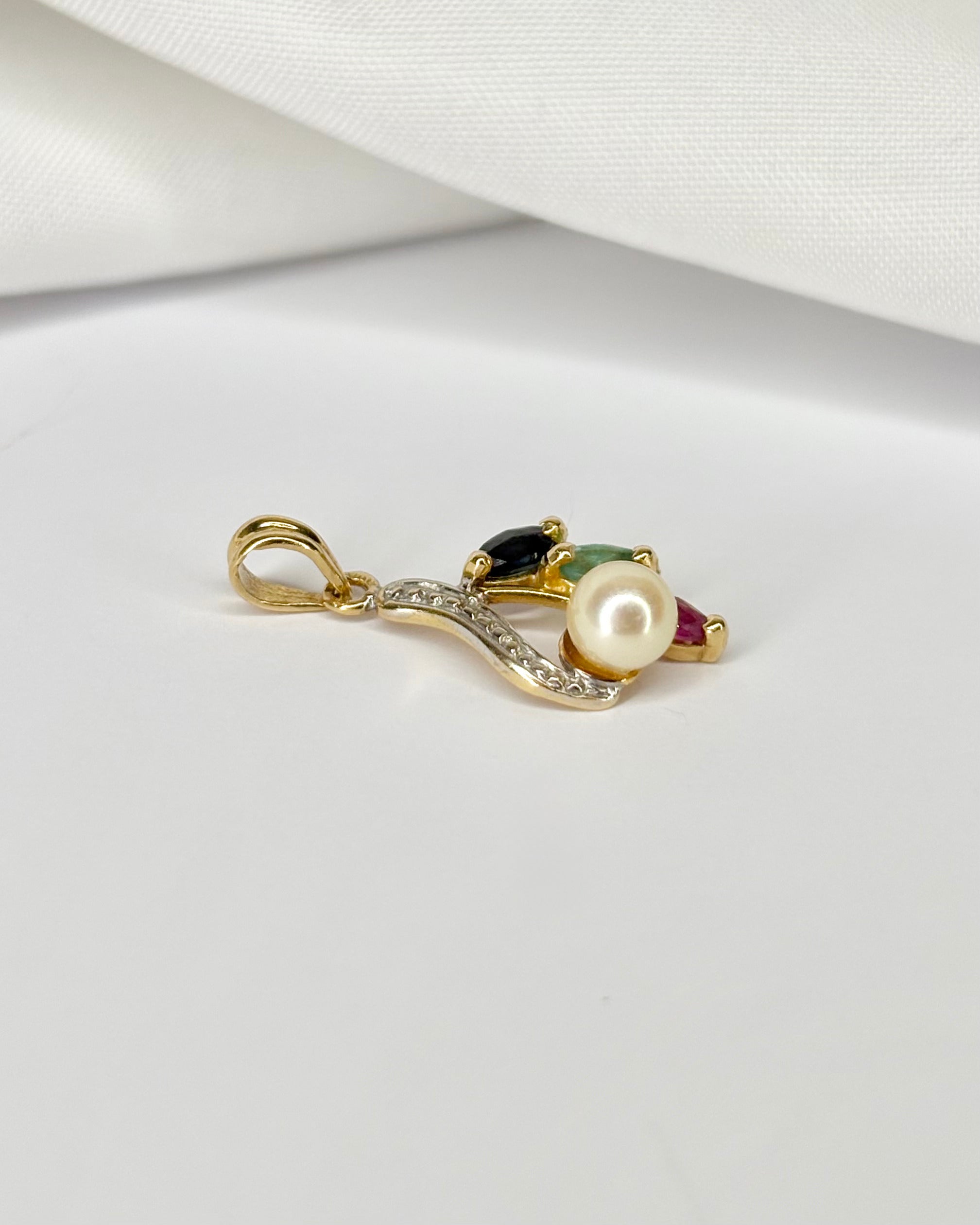Pendentif Perle, Saphir, Émeraude &amp; Rubis "Louna"
