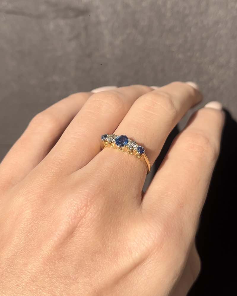 "Shannon" Diamond &amp;amp; Sapphire River Ring