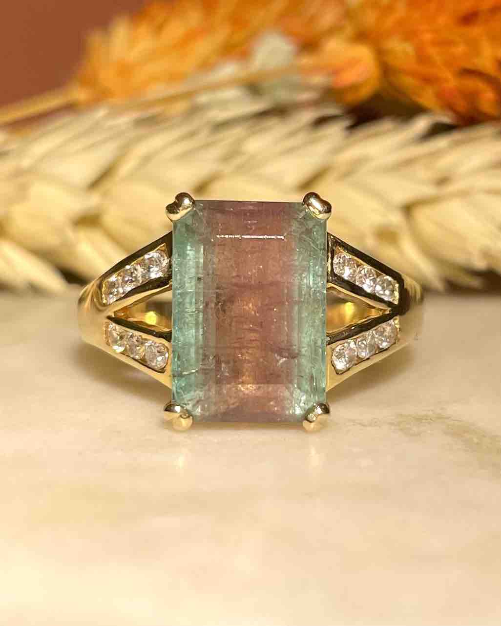 Bague Tourmaline Watermelon 5 carat &amp; Diamants &quot;Calista&quot;