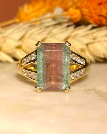 Bague Tourmaline Watermelon 5 carat &amp; Diamants &quot;Calista&quot;