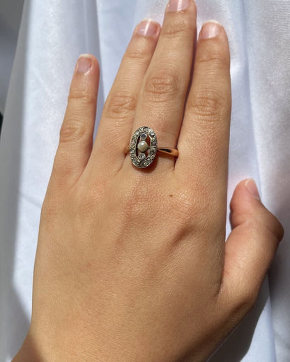 Bague Art-déco Perle &amp; Diamants &quot;Maïa&quot;
