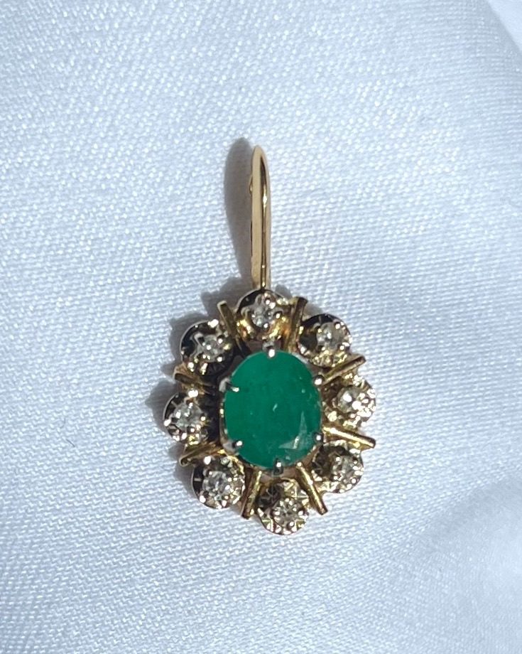 Pendentif Marguerite Emeraude &amp; diamants &quot;Sandra&quot;