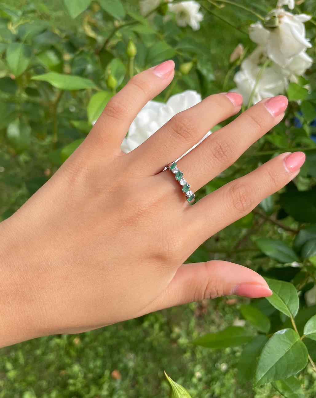"Vanessa" Emerald &amp;amp; Diamond River Ring