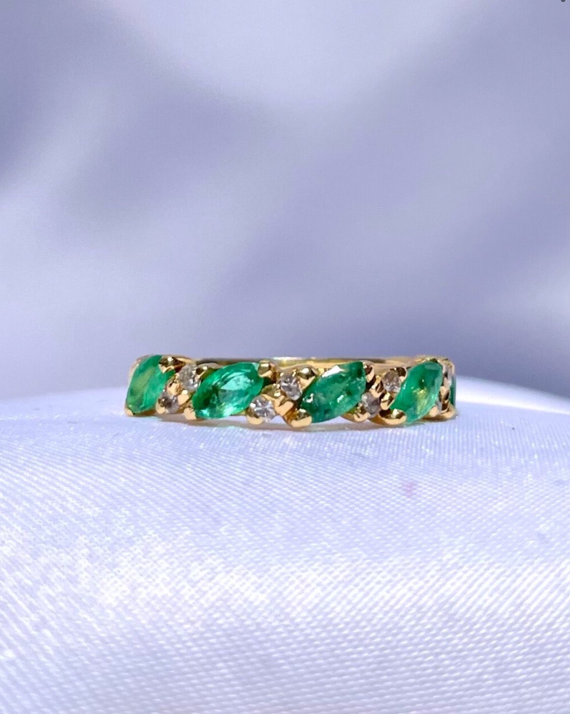 Alliance émeraudes &amp; diamants "Sarah" - Elliade Paris