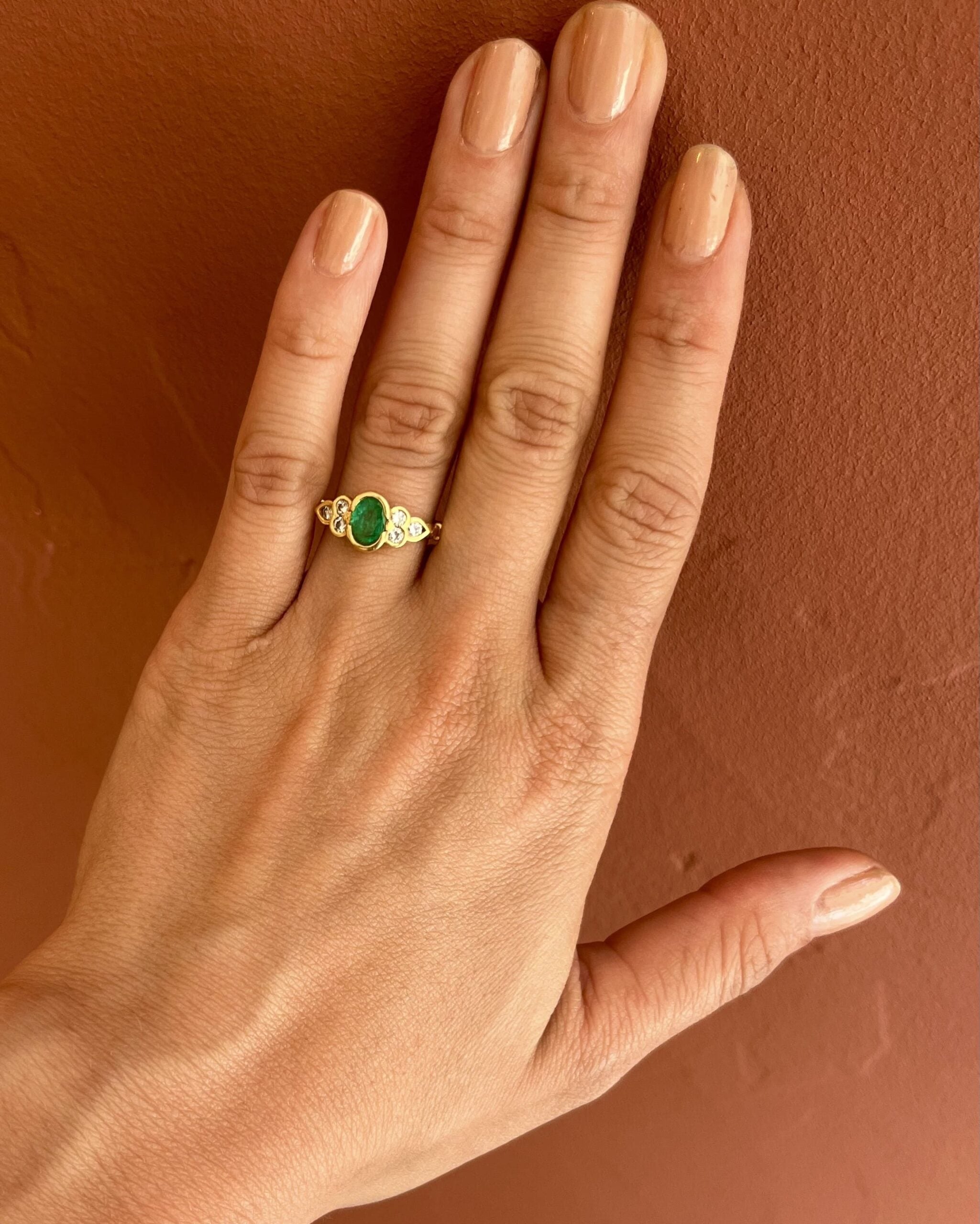 "Amira" Emerald and Diamond Trilogy Ring