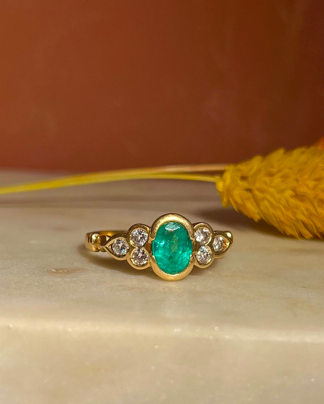 "Amira" Emerald and Diamond Trilogy Ring