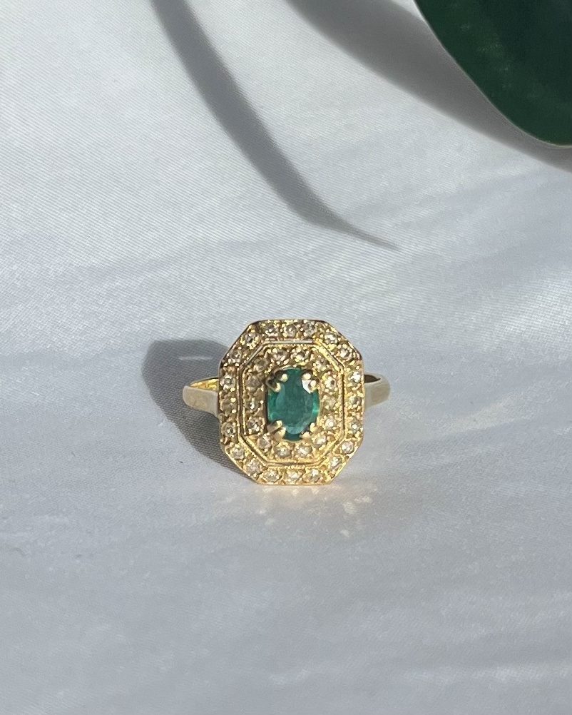 Bague style Art-déco émeraude &amp; diamants &quot;Carolina&quot;