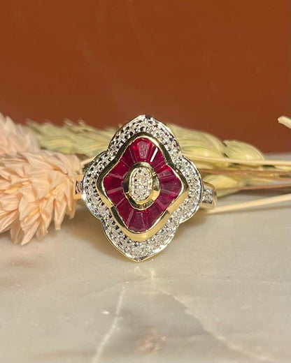 Bague style Art-déco Jupon Rubis &amp; Diamants &quot;Shelby &quot;