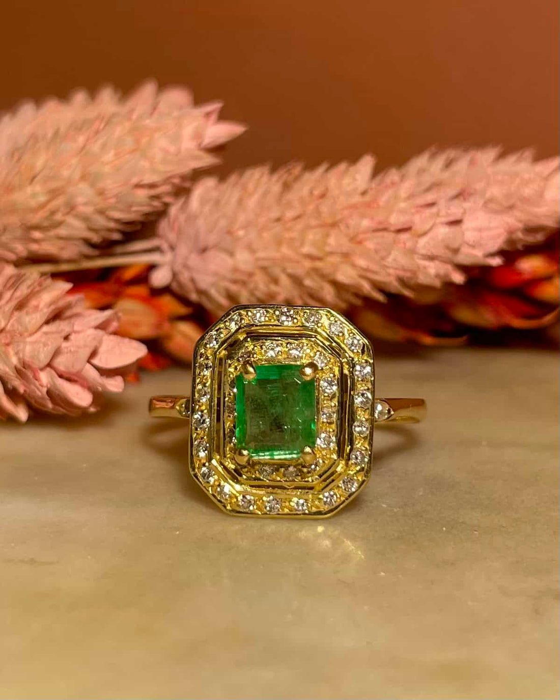 Bague Art-Déco Emeraude 1 Carat &amp; 38 Diamants &quot;Mayze&quot;