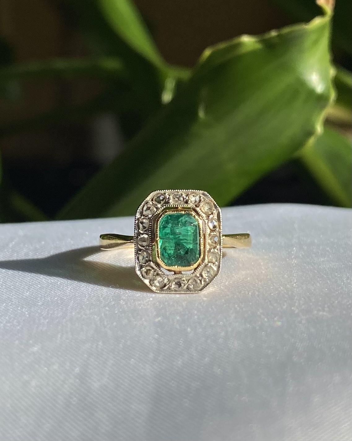 Bague Art-déco émeraude &amp; diamants "Stéphanie" - Elliade Paris
