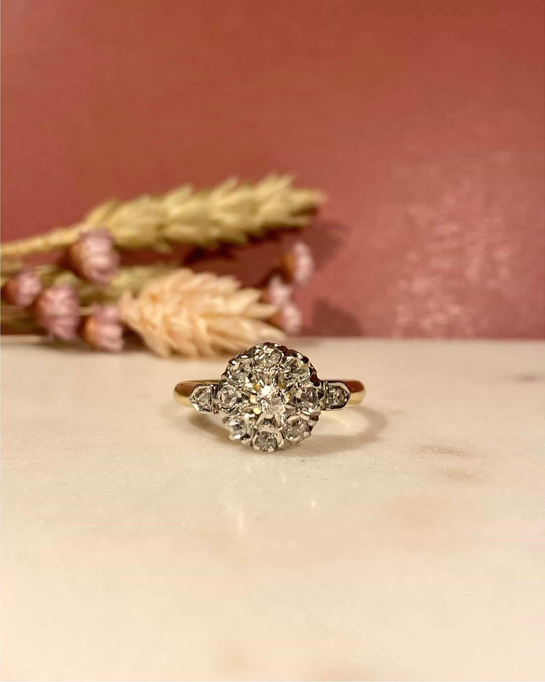 Art Deco Daisy Ring with 10 Diamonds &quot;Mickaela&quot;