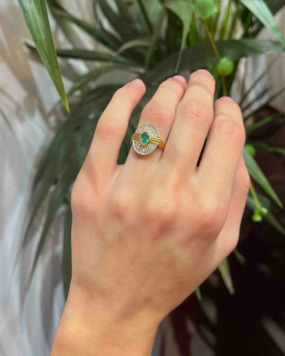 Bague style Art-déco Emeraude et 22 Diamants &quot;Orlane&quot;