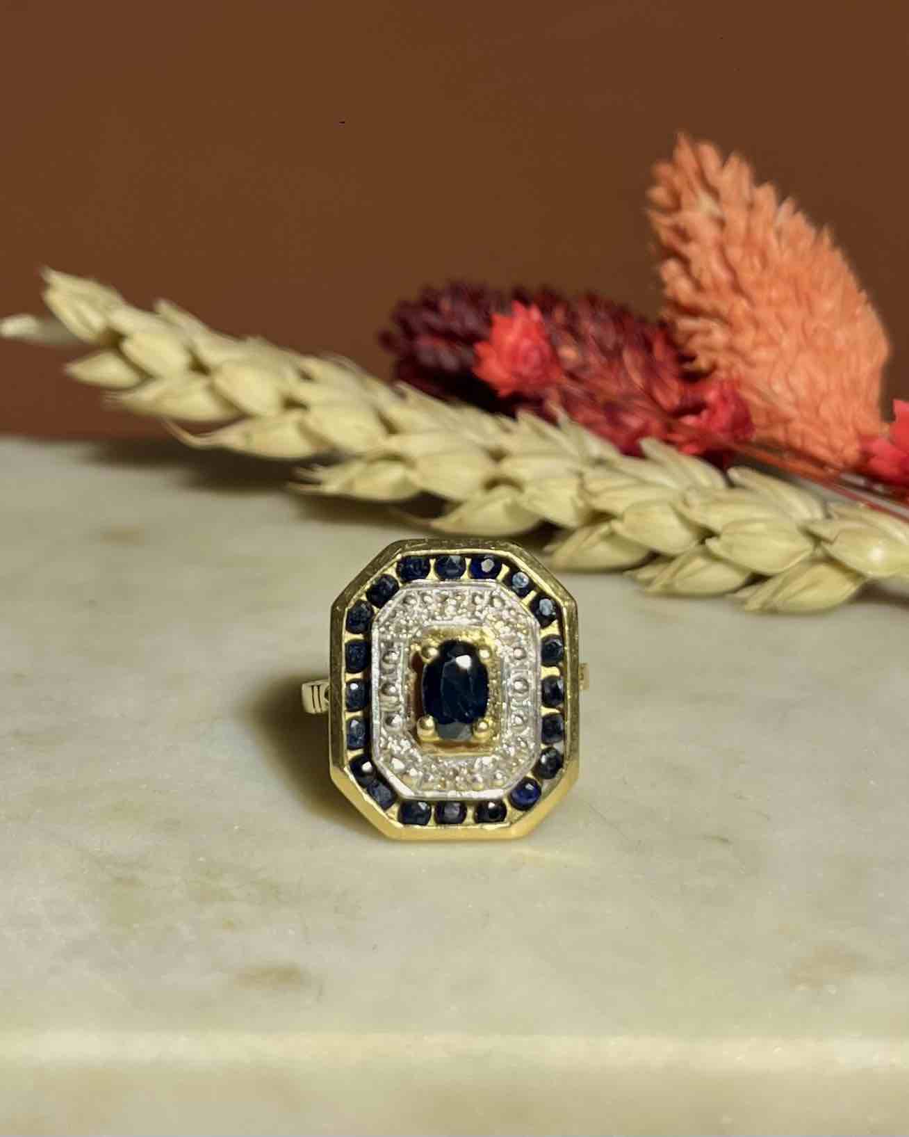 Art Deco Style Sapphire &amp;amp; Diamond Ring "Judith"