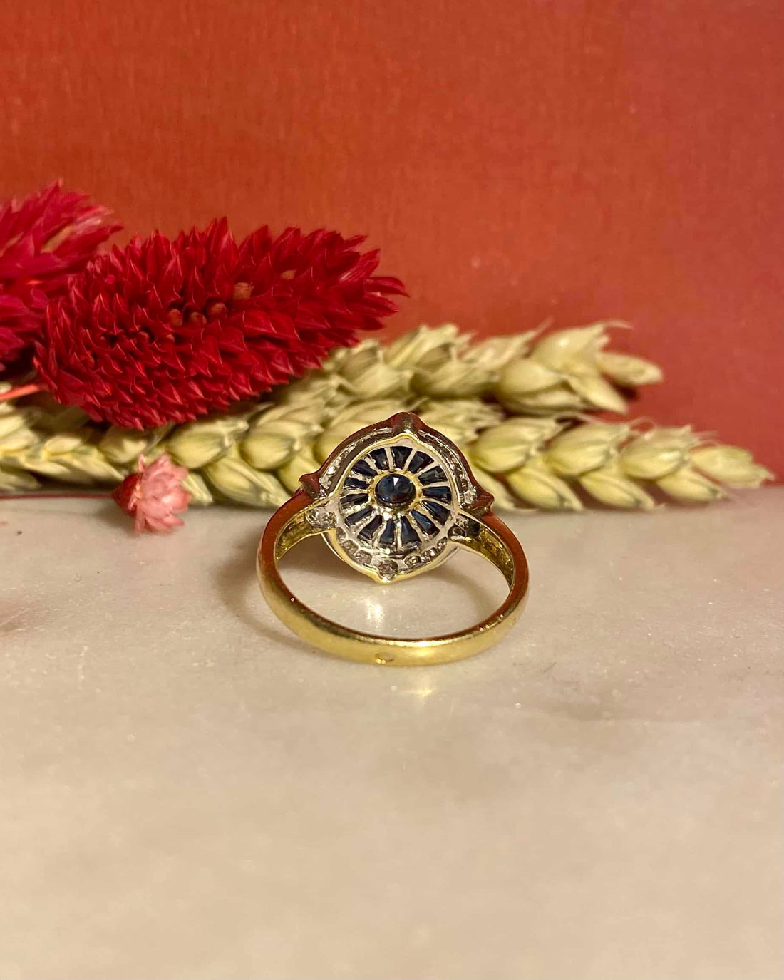 Art Deco Style Ring 15 Sapphires &amp;amp; 24 Diamonds &quot;Cornelia&quot;