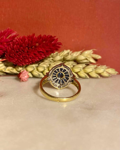 Anillo estilo Art Déco con 15 zafiros y 24 diamantes &quot;Cornelia&quot;