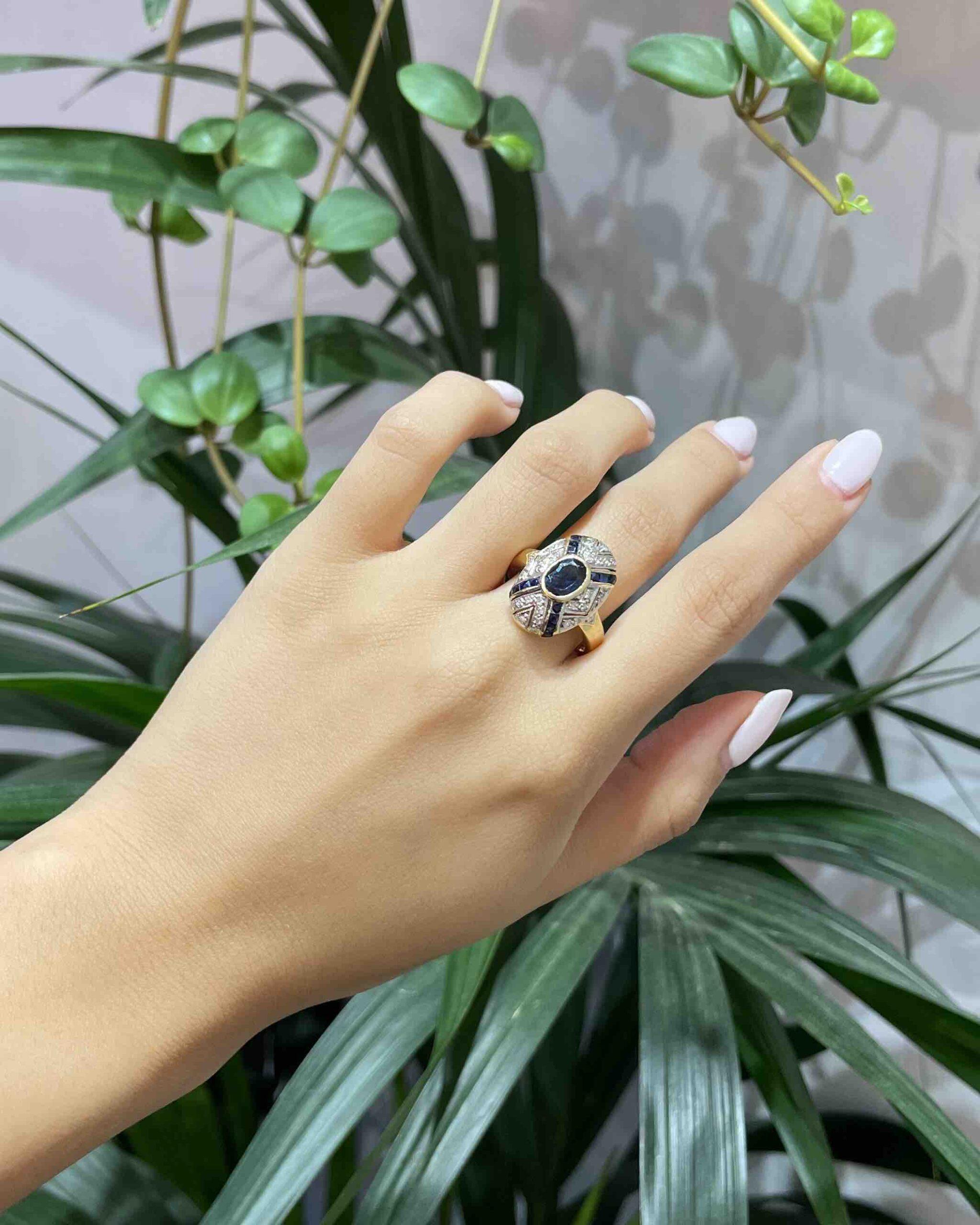 Bague Style Art-Déco Saphirs et Diamants "April"