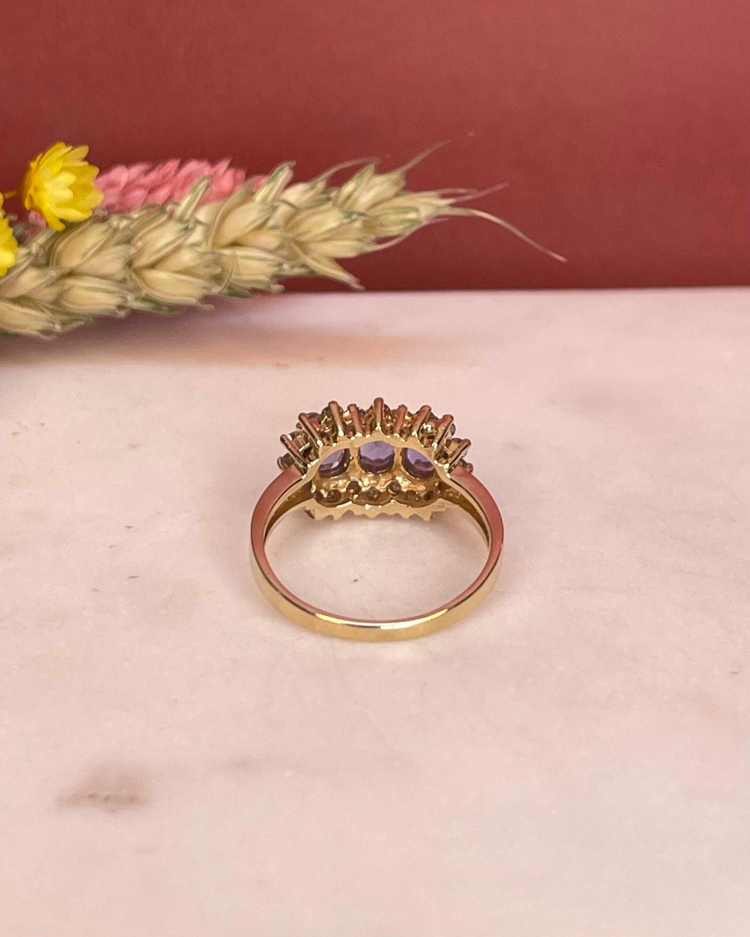 Bague Trilogie Tanzanites 1.20 Carat &amp; 20 Diamants &quot;Jihanne&quot; - Elliade Paris