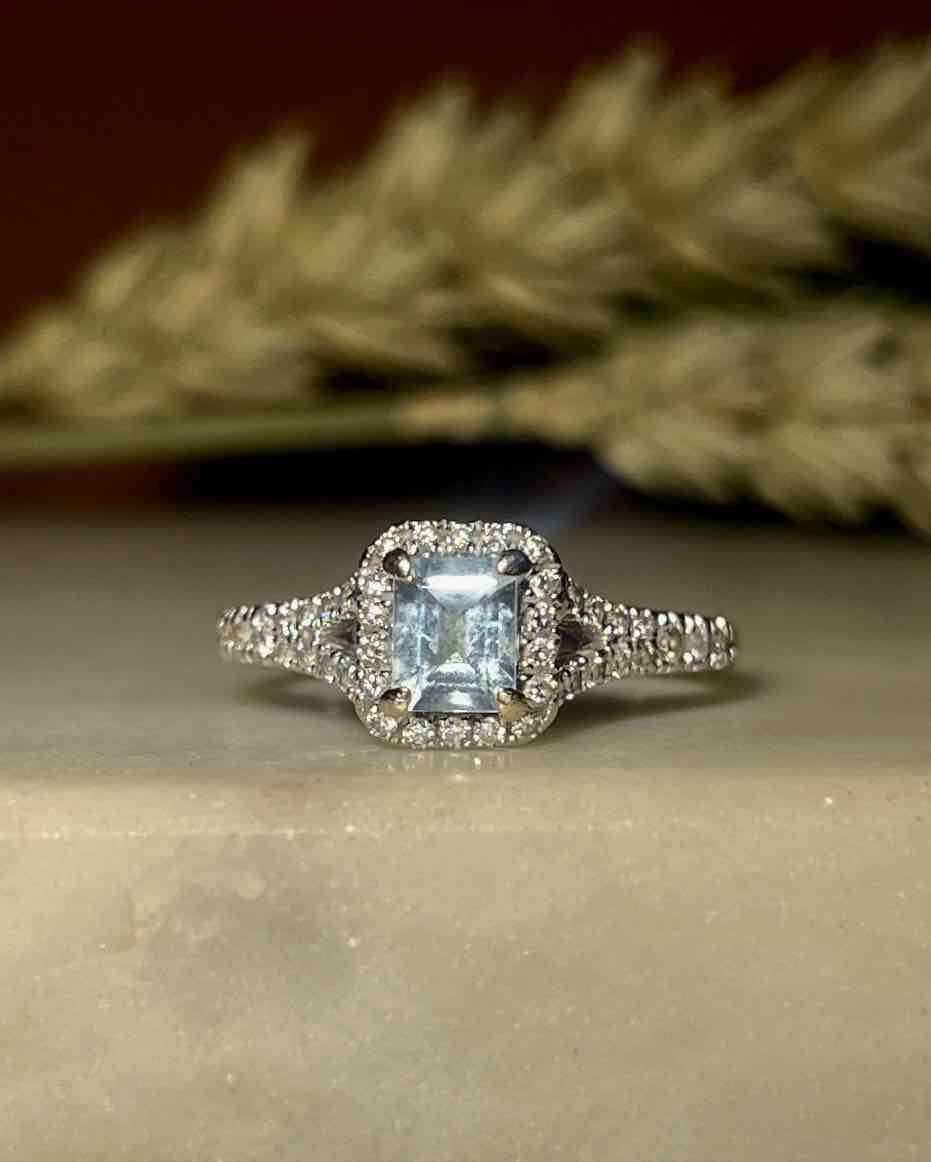 "Cristina" Aquamarine and 40 Diamond Ring