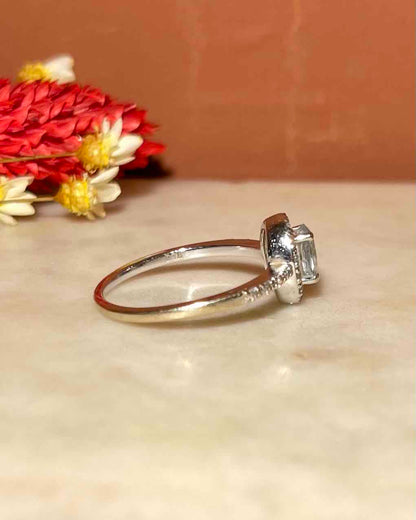 Bague style art-déco Aigue-Marine &amp; 22 Diamants &quot;Analy&quot;