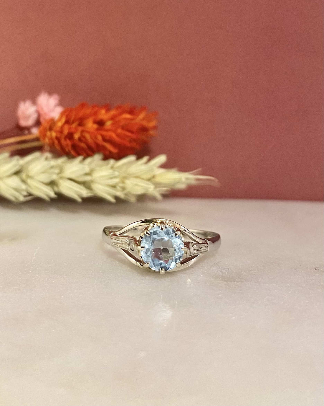 &quot;Amalie&quot; Aquamarine &amp;amp; Diamond Solitaire Ring