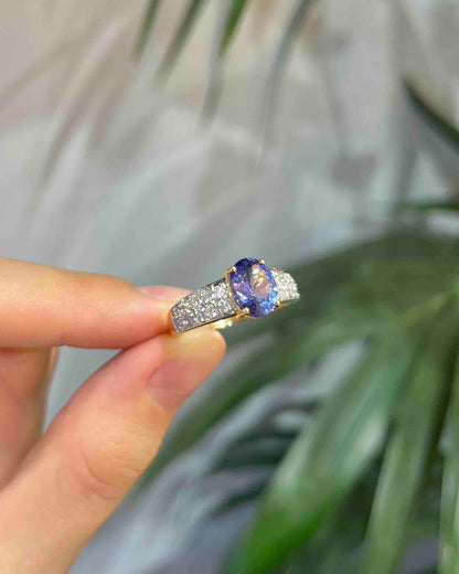 Bague Jonc Tanzanite 2.15 Carats &amp; 20 Diamants &quot;Evangeline&quot;