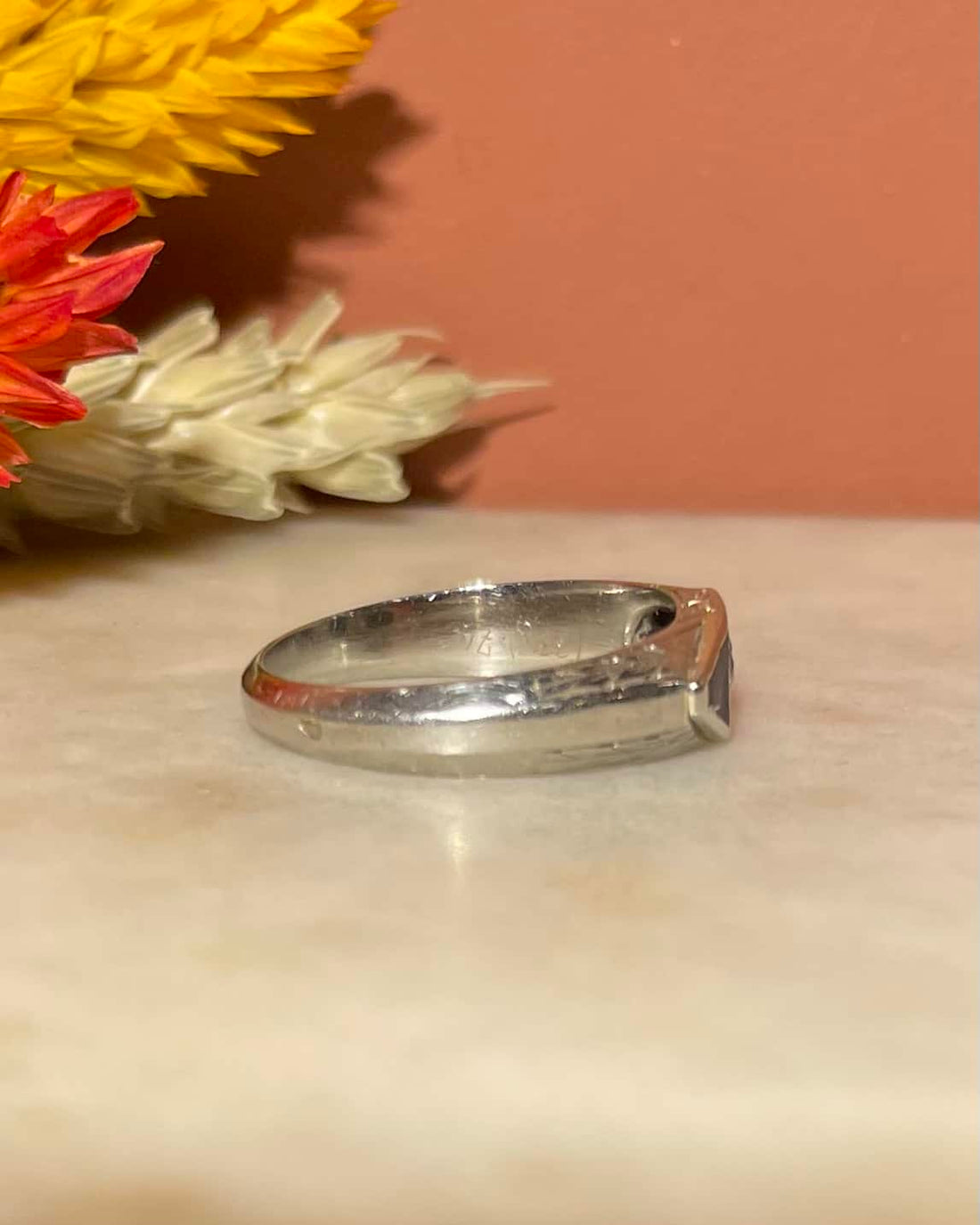 Bague Art déco Résine noire et Diamant &quot;Alaric&quot;