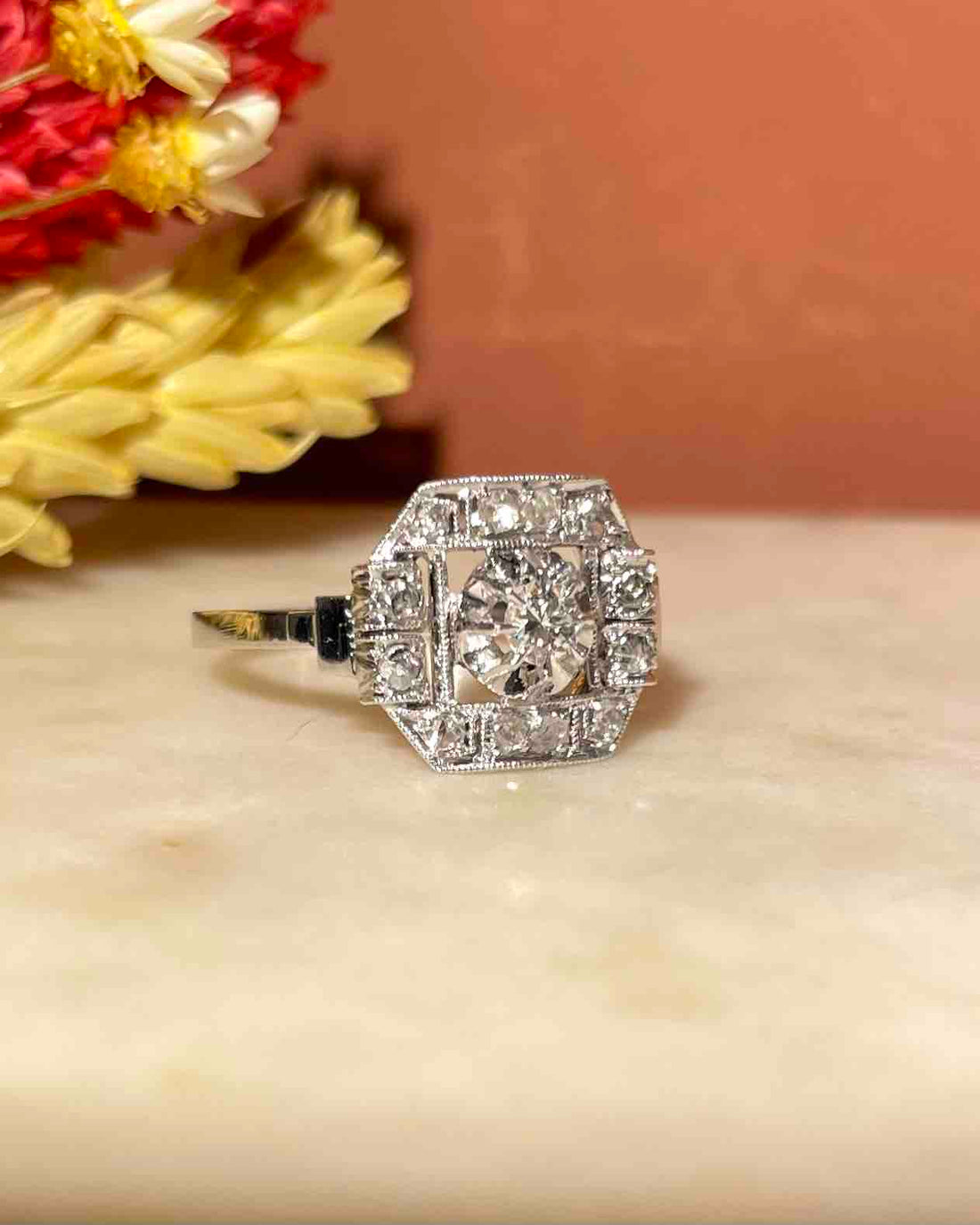 Bague Art-déco 13 Diamants &quot;Eliosa&quot;