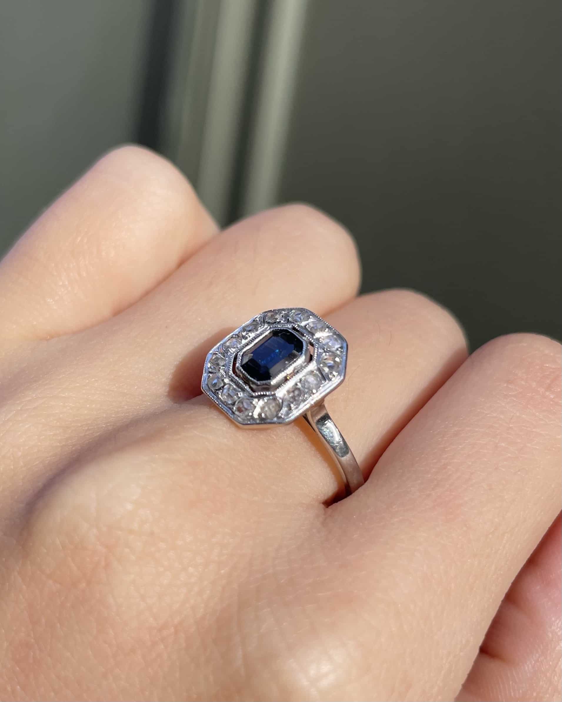 Bague Art-déco Saphir &amp; Diamants &quot;Annabelle&quot;