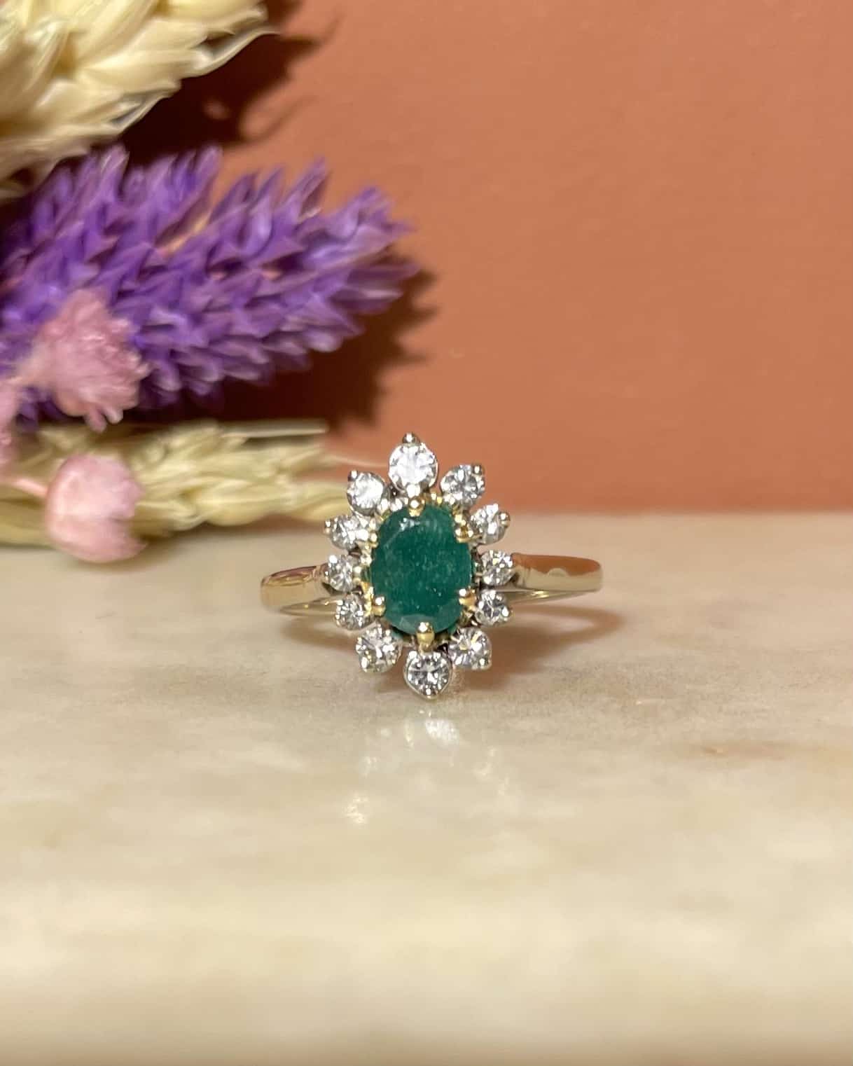 "Izaline" Emerald &amp;amp; Diamond Daisy Ring