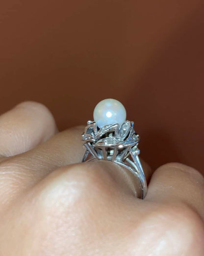 Bague fleur Perle &amp; Diamants &quot;Pamela&quot;