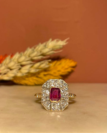 Bague Style Art-Déco Rubis 0.60 carat &amp; 36 Diamants &quot;Lancel&quot;